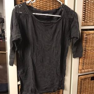 1/2 sleeve grey shirt with lace shoulders